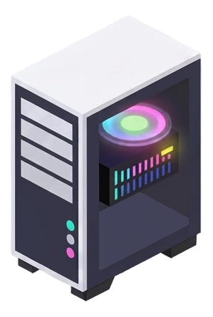 Gaming PC tower with RGB fans and a GPU